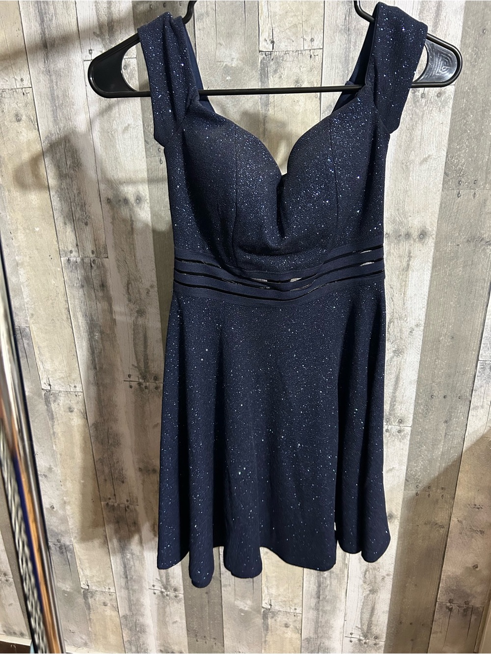 Genuine Hearts Navy Glitter Fit & Flare Party Dress Size M
